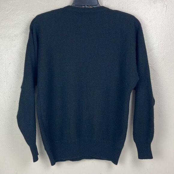 Vtg 80s Women's Medium In Charge Black Floral Sequin Sweater Lambswool Angora - Picture 2 of 11